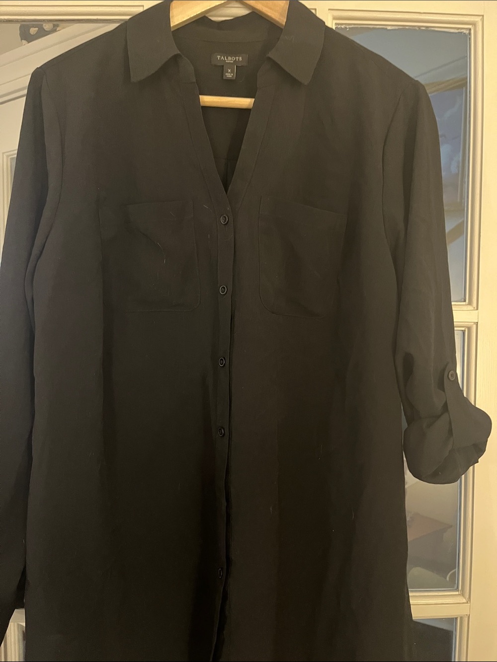 Talbots Black Lightweight Button-Front Shirt. Size X